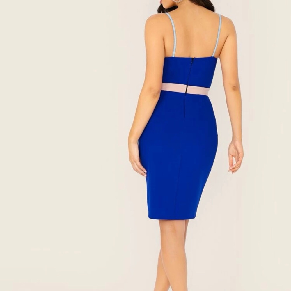 Color block zip back slip bodycon dress